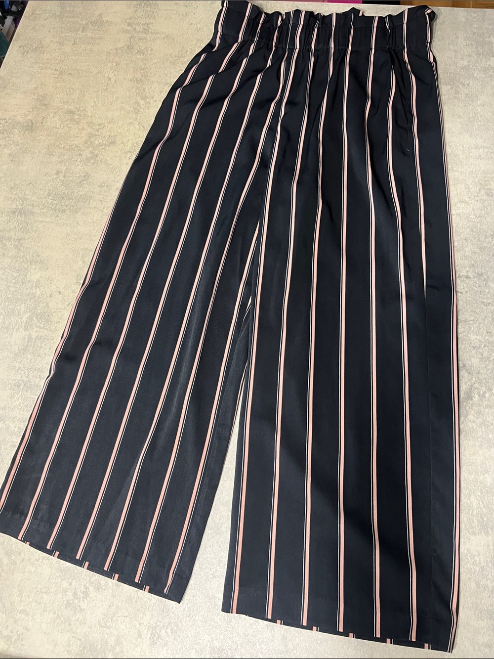 Dynamite Black Wide-Leg Pants with Pink Pinstripes